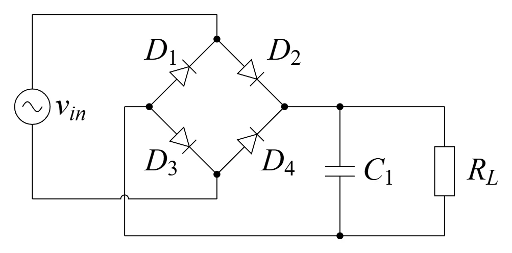 Full wave bridge rectifier with smoothing capacitor