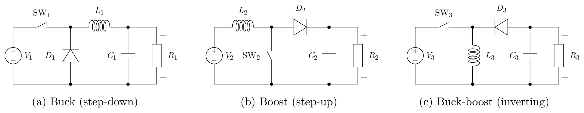 Buck, Boost and Inverting Buck–Boost Converter Circuits